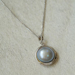 Zircon Seawater Mabe Pearl Pendant Necklace - Gembea Jewelry