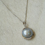 Zircon Seawater Mabe Pearl Pendant Necklace - Gembea Jewelry