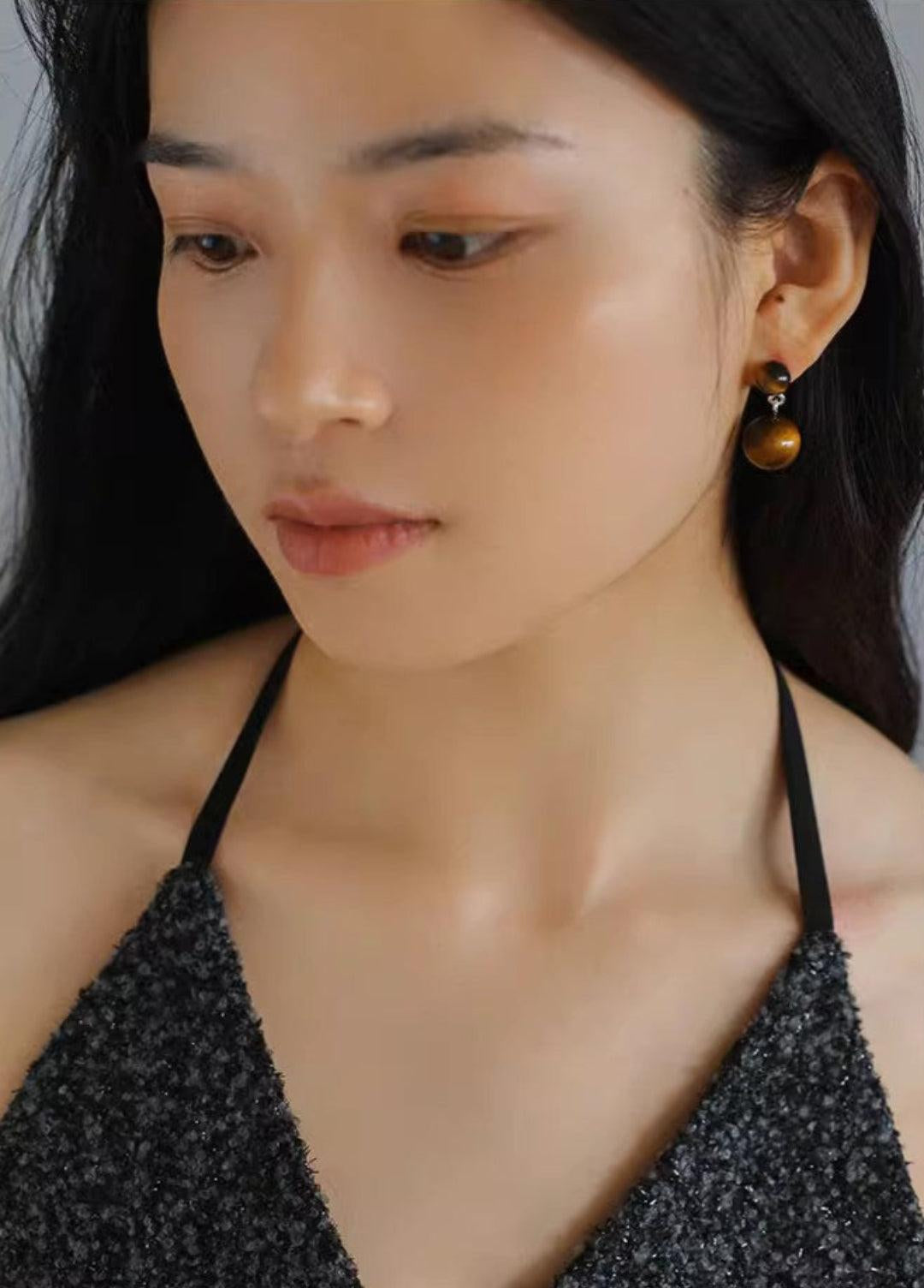 Double Ball Crystal Agate Stone Earrings - Gembea Jewelry
