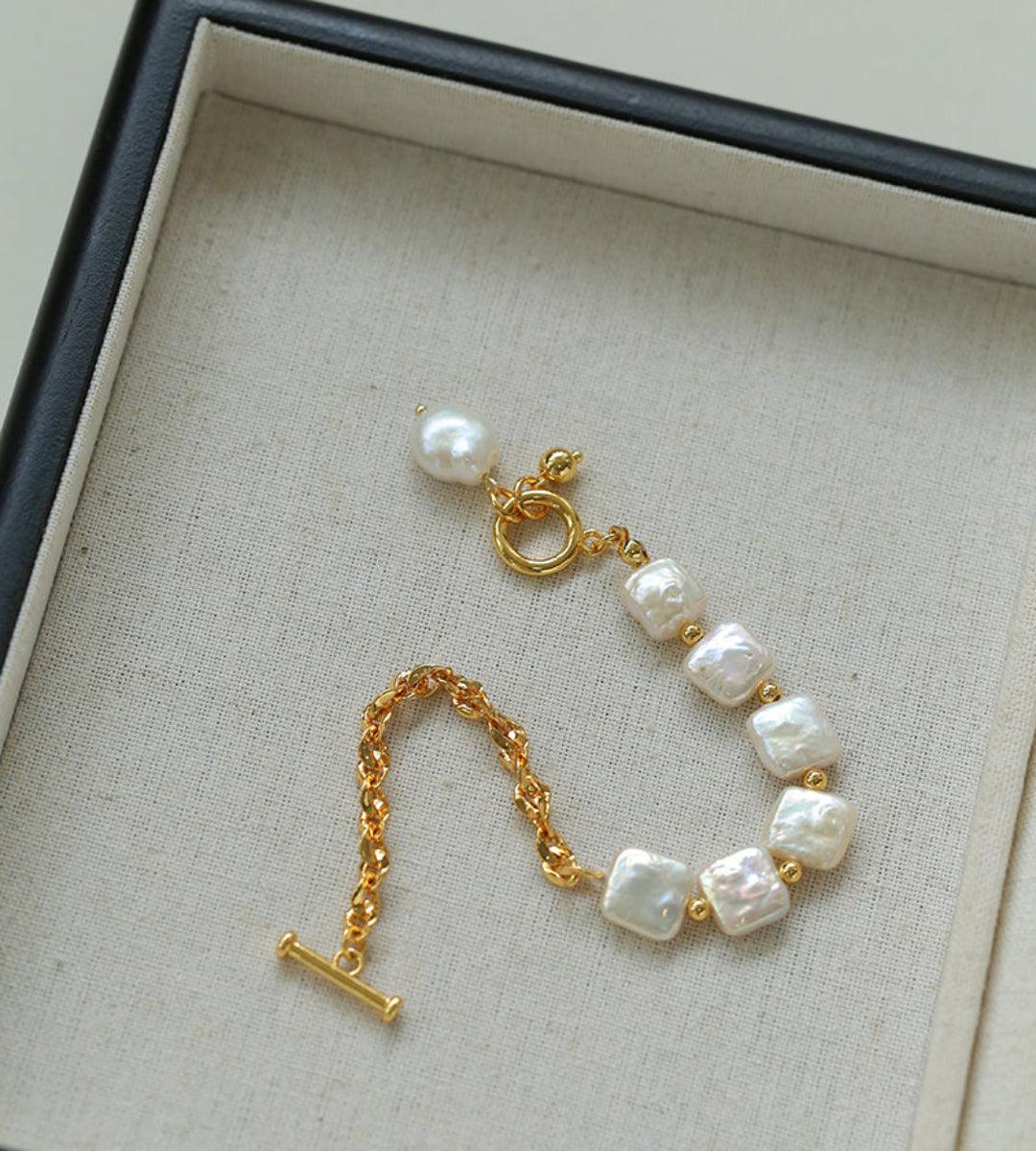 Natural Freshwater Square Pearl Chain Bracelet - Gembea Jewelry
