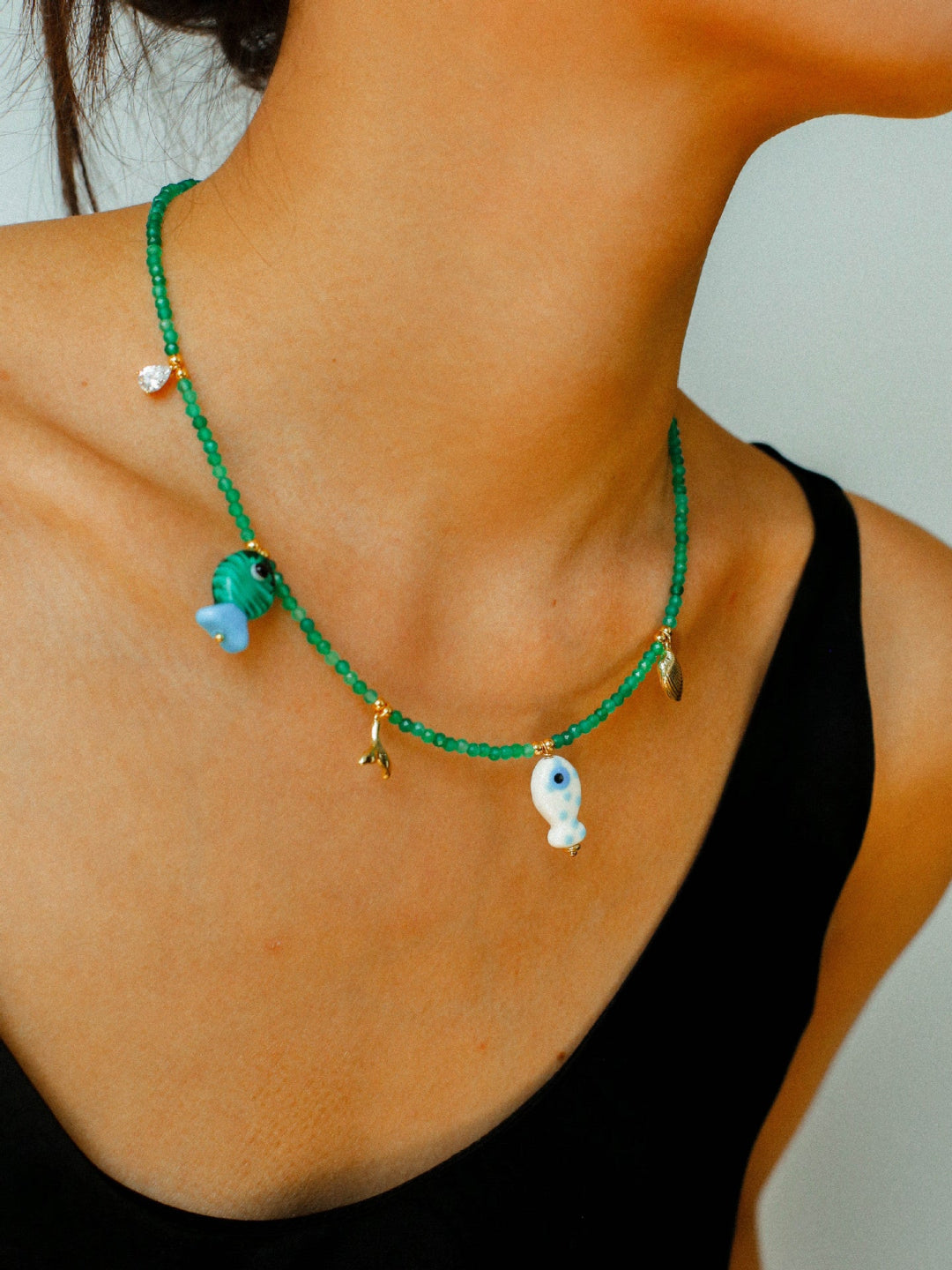 Gembea Jewelry Green Agate Glass Sea Animal Necklace