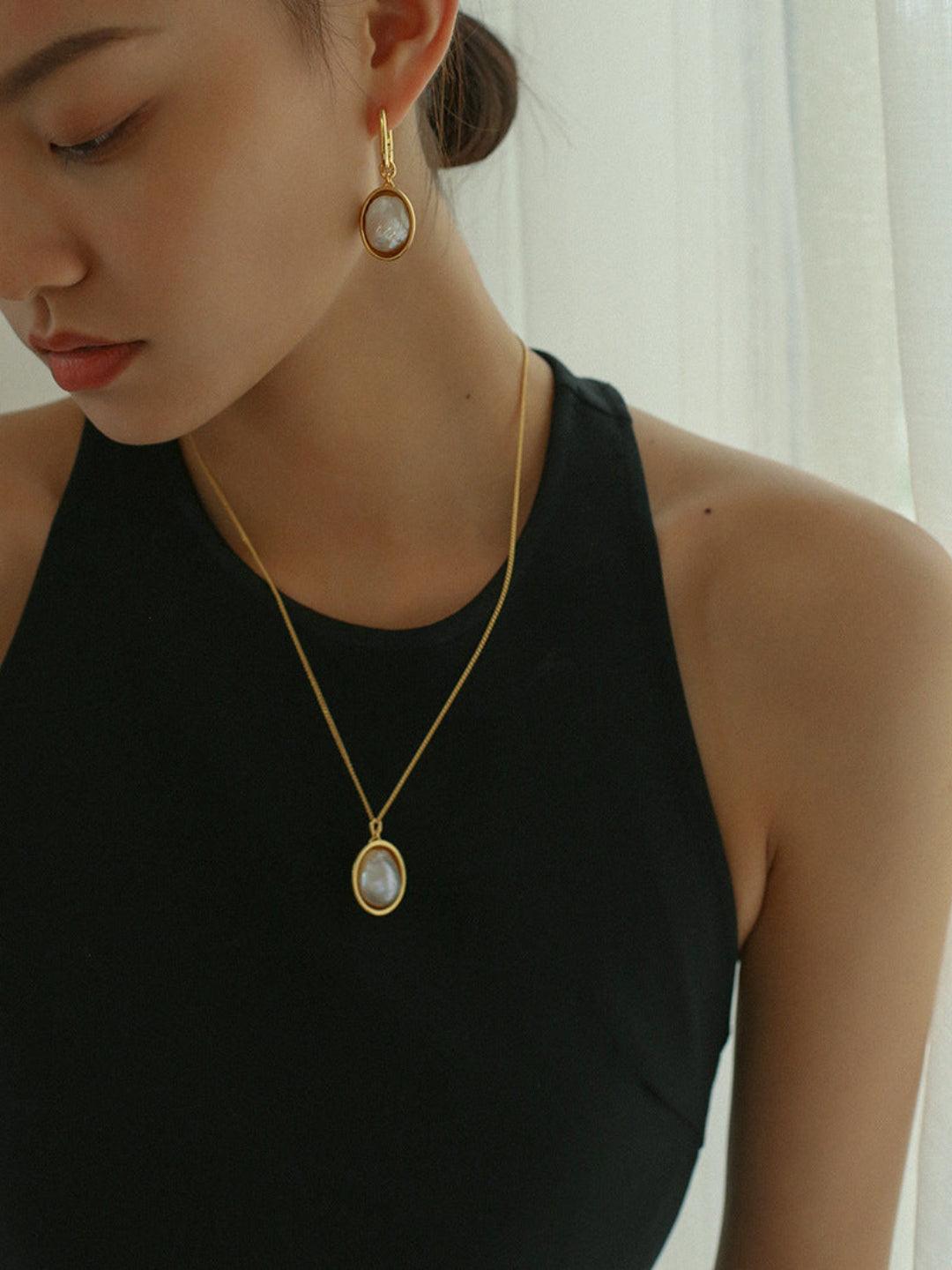 Oval Pendant Baroque Shaped Pearl Earrings - Gembea Jewelry