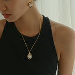 Oval Pendant Baroque Shaped Pearl Earrings - Gembea Jewelry