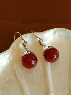 Red and Green Agate Gourd Ear Hook Earrings - Gembea Jewelry