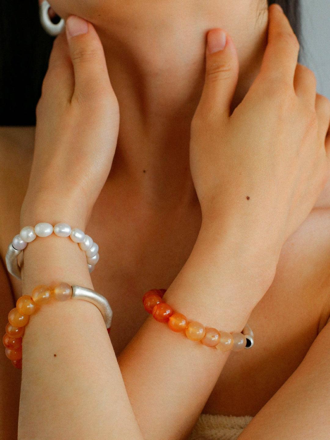 Red Agate Stretch Beaded Bracelet - Gembea Jewelry