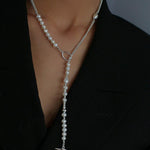 OT Buckle Long Chain Stitching Pearl Necklace - Gembea Jewelry