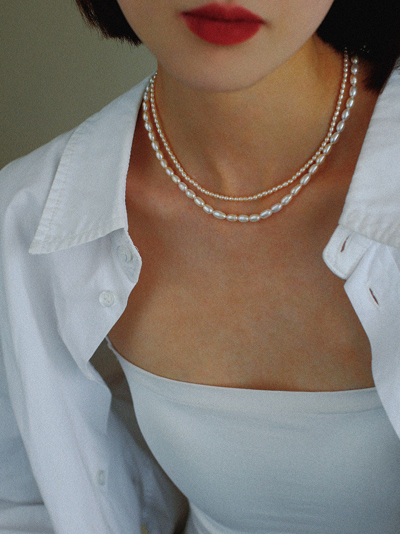 Minimalist Rice Pearl Beaded Necklace-Gembea Jewelry