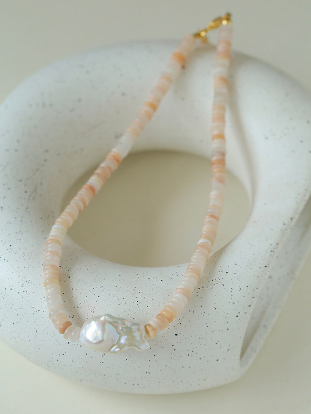 Gembea Jewelry Pink Stone Beaded Baroque Pearl Necklace