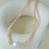 Gembea Jewelry Pink Stone Beaded Baroque Pearl Necklace