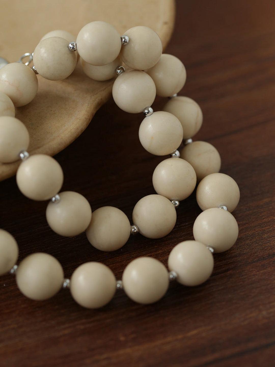 White Fossil Stone beaded necklace - Gembea Jewelry
