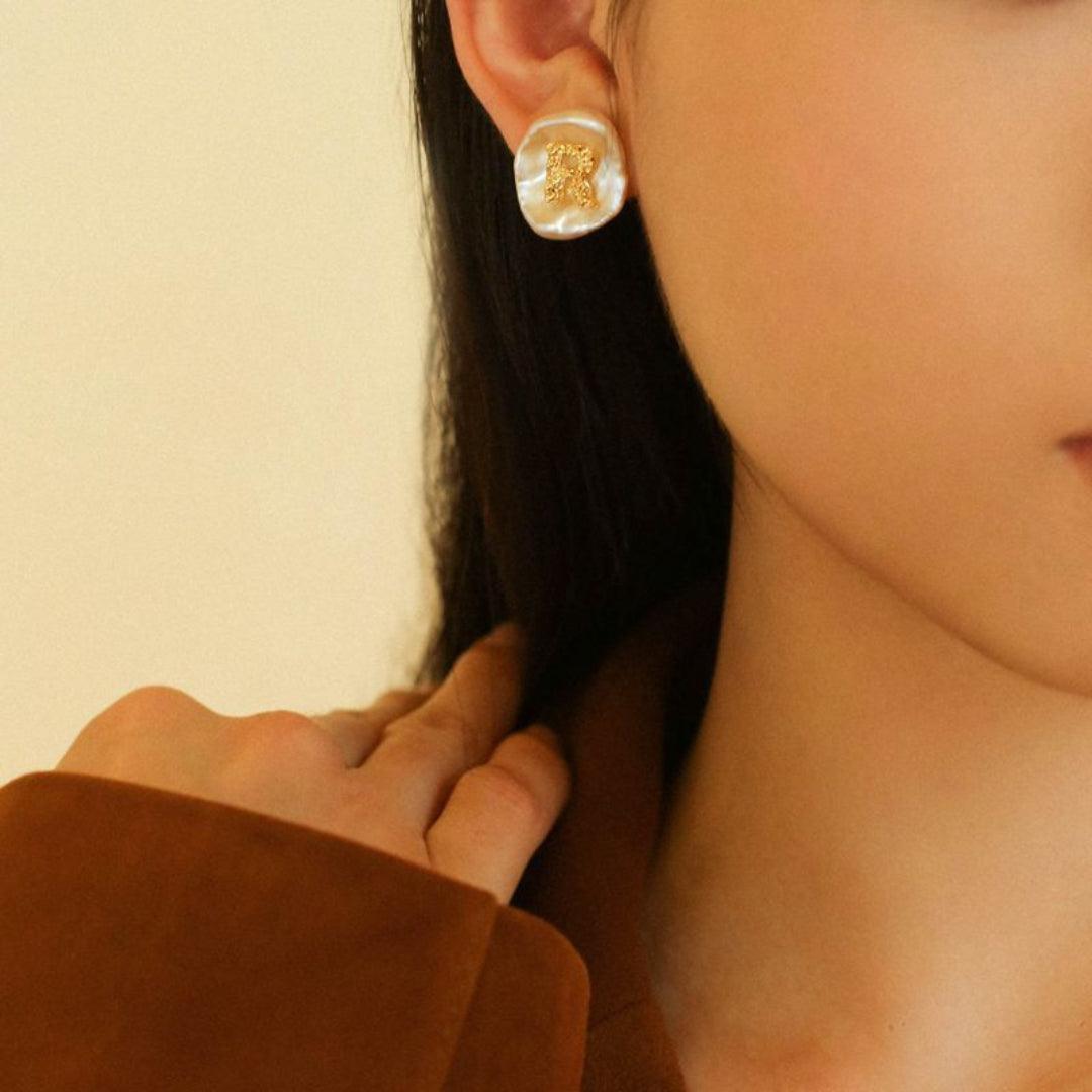 Petal Baroque Pearl 26-Letter Earrings - Gembea Jewelry