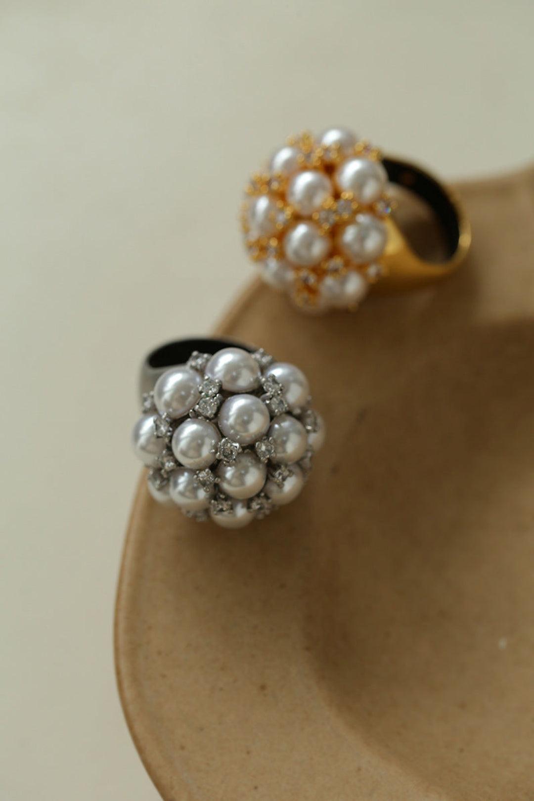 Full Star Flower Artificial Pearl Zircon Ring - Gembea Jewelry