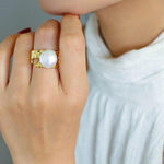 Button Shaped Baroque Pearl Ring - Gembea Jewelry