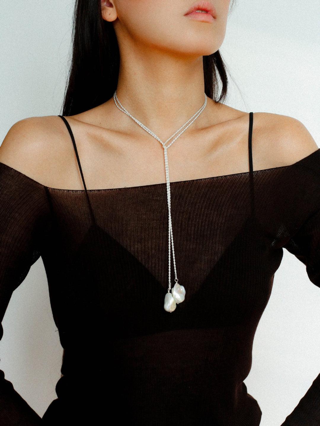 Twist Chain Baroque Pearl Necklace - Gembea Jewelry