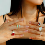Gembea Jewelry Silver Brushed Oval Natural Stone Ring