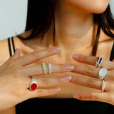 Gembea Jewelry Silver Brushed Oval Natural Stone Ring