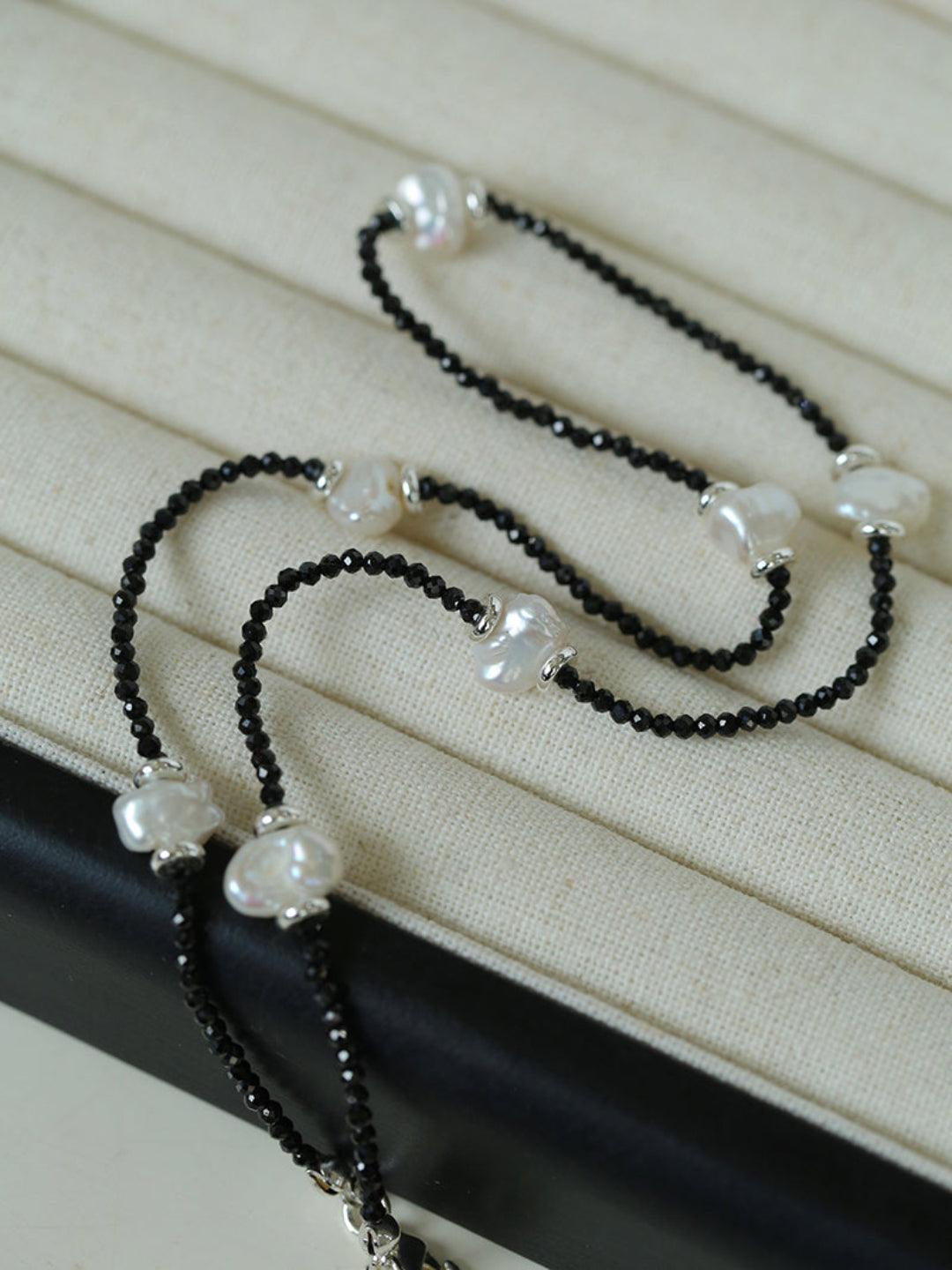 Small Petal Baroque Black Pointed Crystal Necklace - Gembea Jewelry