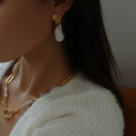 Gembea Jewelry Metal Lava Baroque Pearl Drop Earrings