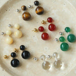Double Ball Crystal Agate Stone Earrings - Gembea Jewelry