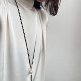 Long Black Agate Baroque Pearl Necklace - Gembea Jewelry