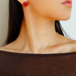 White Crystal Black and Red Agate Stud Earrings - Gembea Jewelry