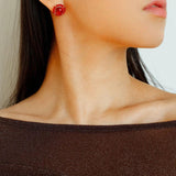 White Crystal Black and Red Agate Stud Earrings - Gembea Jewelry