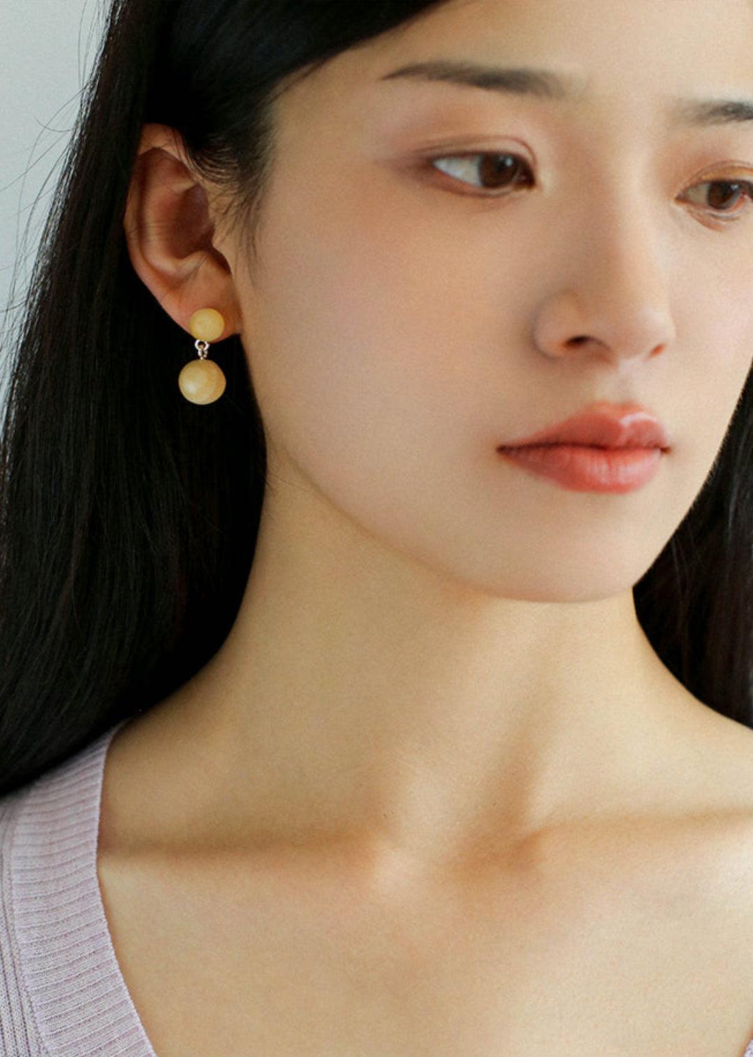 Double Ball Crystal Agate Stone Earrings - Gembea Jewelry