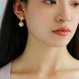 Double Ball Crystal Agate Stone Earrings - Gembea Jewelry