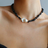 Sea's Embrace Series Black Agate Baroque Necklace - Gembea Jewelry