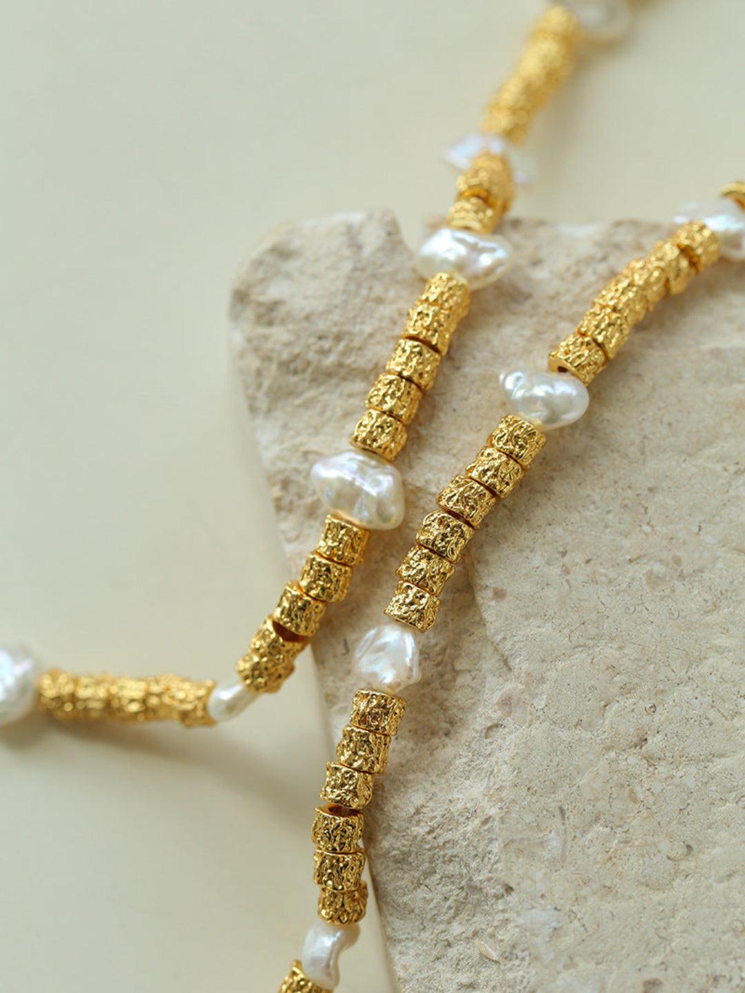 Vintage Gold Bean Irregular Pearl Necklace - Gembea Jewelry