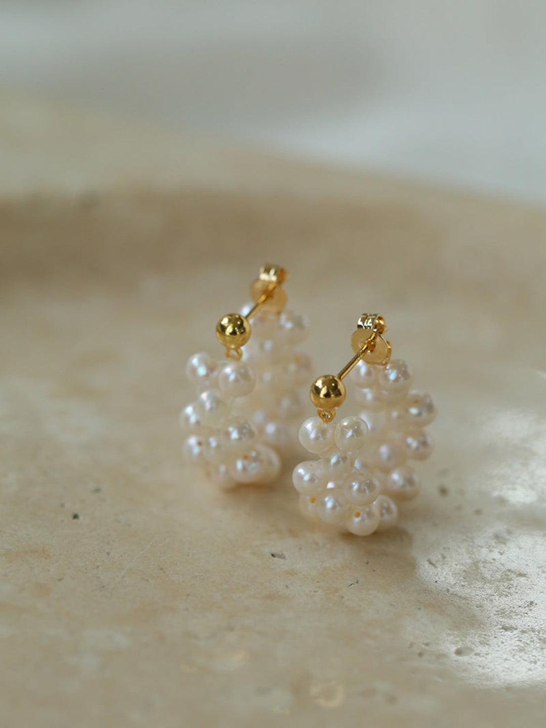 Hand-woven Freshwater Pearl Hoop Earring - Gembea Jewelry