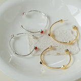 Red Agate Tiger Eye Stone Metal Hoop Earrings - Gembea Jewelry