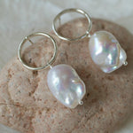 Metal Circle Baroque Pearl Drop Earrings - Gembea Jewelry