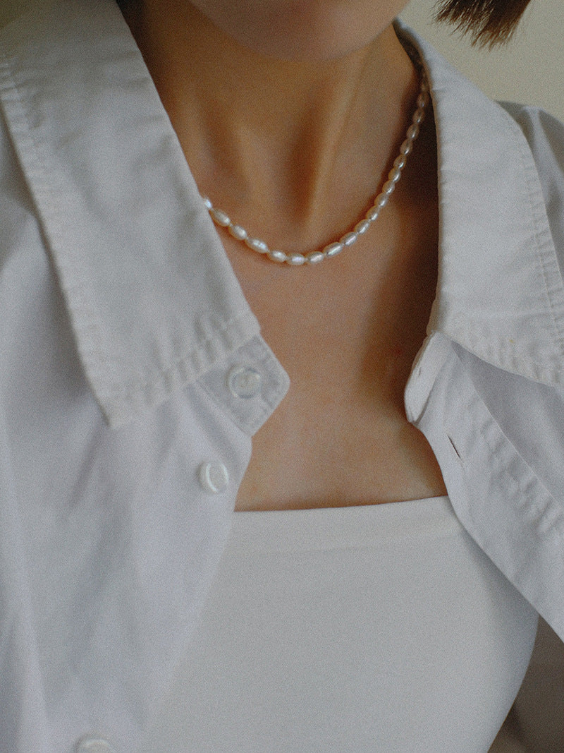 Minimalist Rice Pearl Beaded Necklace-Gembea Jewelry