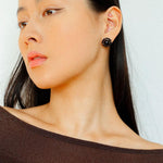 White Crystal Black and Red Agate Stud Earrings - Gembea Jewelry