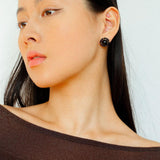 White Crystal Black and Red Agate Stud Earrings - Gembea Jewelry