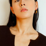 Black Agate Tiger Eye Stone Moon Bud Earrings - Gembea Jewelry