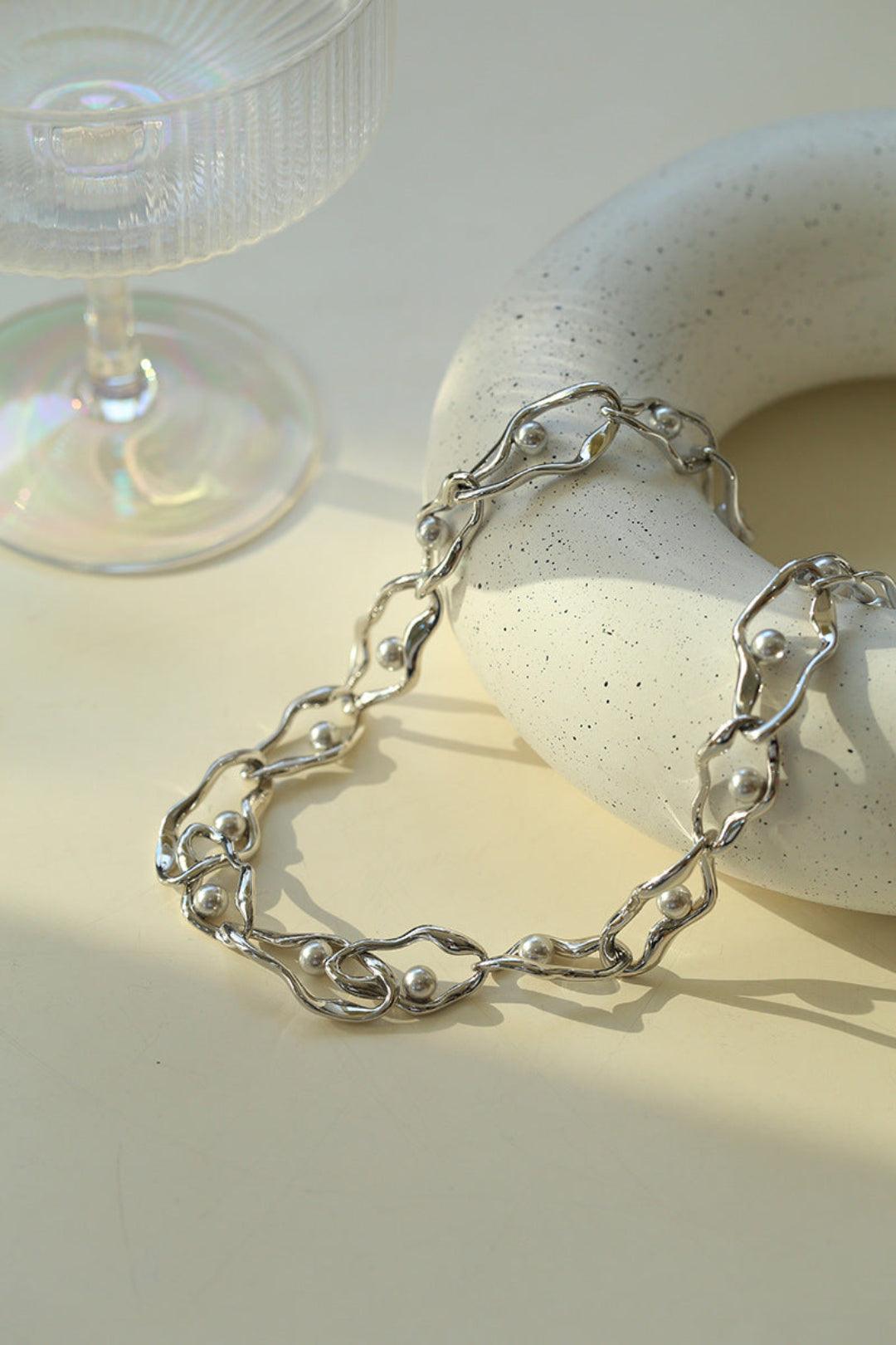 Geometric Twist Artificial Pearl Chain Necklace - Gembea Jewelry
