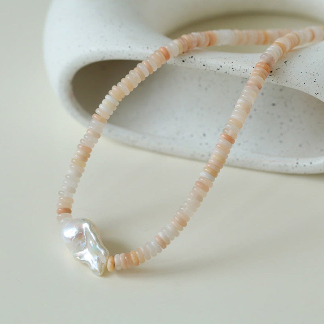 Gembea Jewelry Pink Stone Beaded Baroque Pearl Necklace