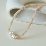 Gembea Jewelry Pink Stone Beaded Baroque Pearl Necklace