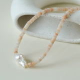 Gembea Jewelry Pink Stone Beaded Baroque Pearl Necklace