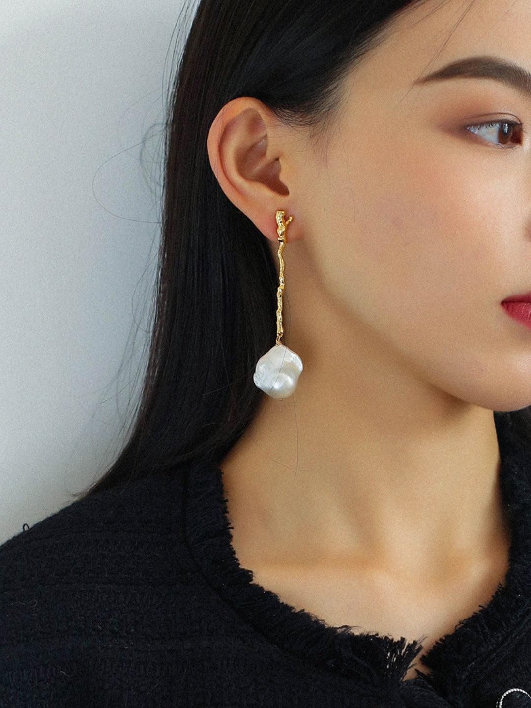 Long Tree Branch Baroque Drop Earrings - Gembea Jewelry