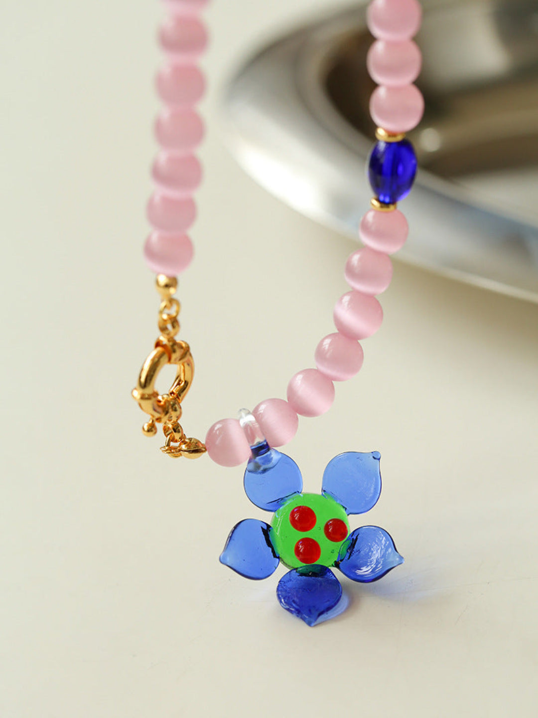 Summer Colored Cat's Eye Glass Necklace