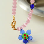 Summer Colored Cat's Eye Glass Necklace