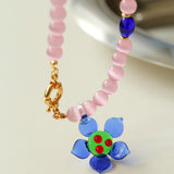 Summer Colored Cat's Eye Glass Necklace
