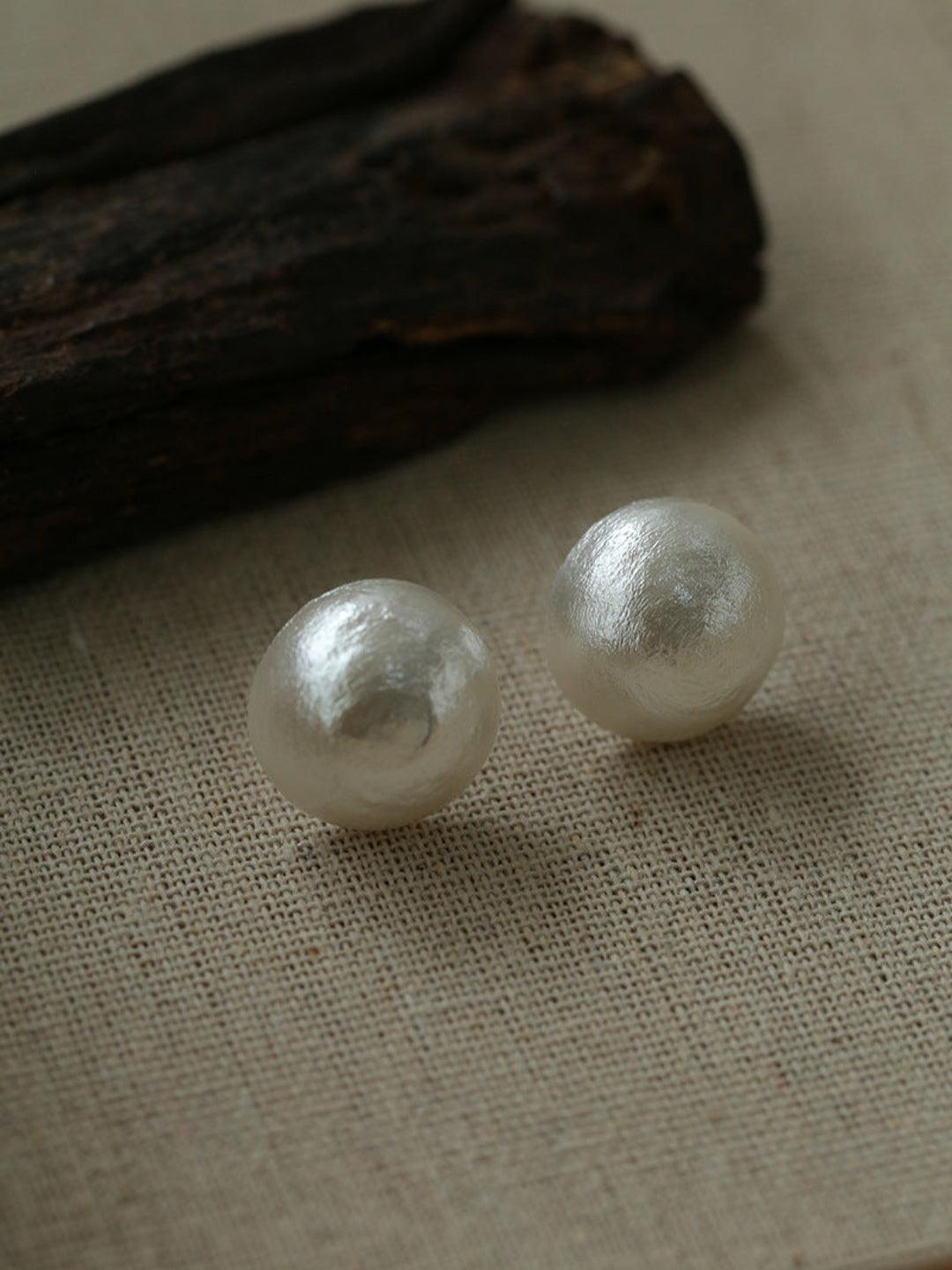 Flying Saucer Cotton Pearl Stud Earrings - Gembea Jewelry