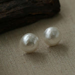 Flying Saucer Cotton Pearl Stud Earrings - Gembea Jewelry