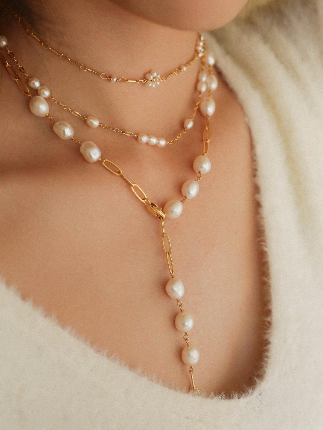 Overlay Natural Pearl Pendant Necklace - Gembea Jewelry