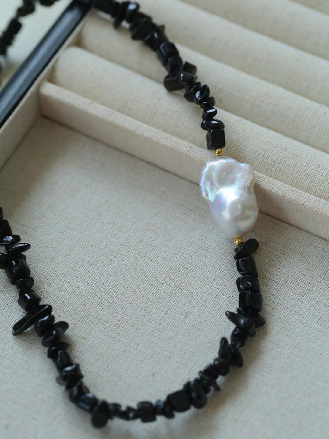 Sea's Embrace Series Black Agate Baroque Necklace - Gembea Jewelry