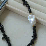 Sea's Embrace Series Black Agate Baroque Necklace - Gembea Jewelry